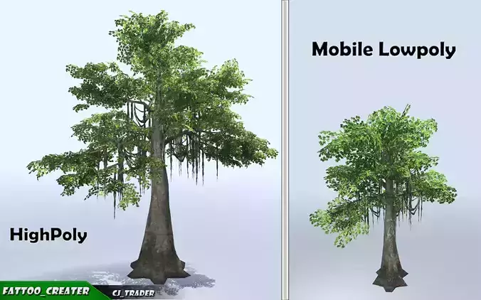 Tree Vines Mobile Lowpoly Kapok Tree Set 3D Model Low-poly 3D model