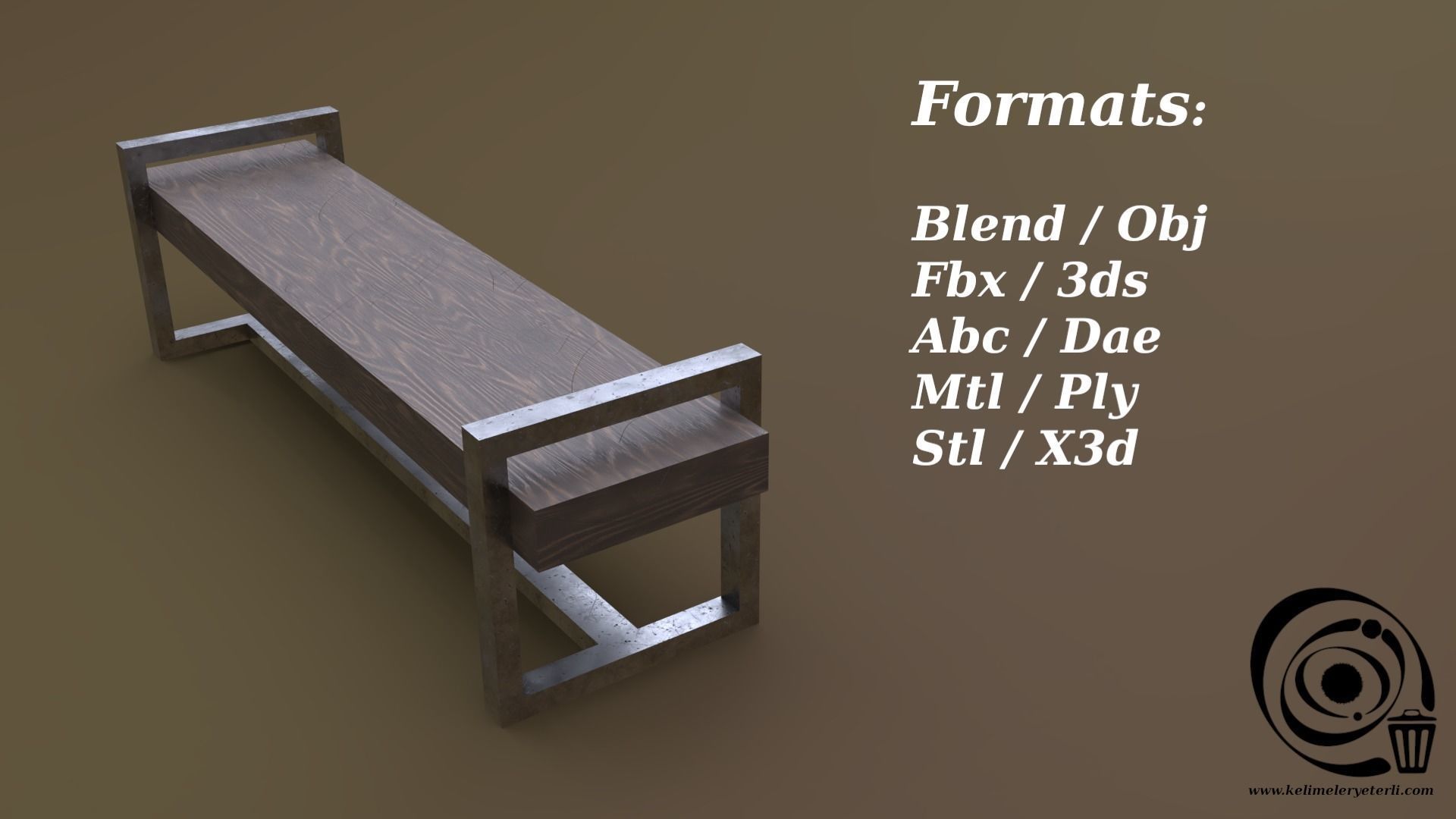 Bench 19 Low-poly 3D model_2