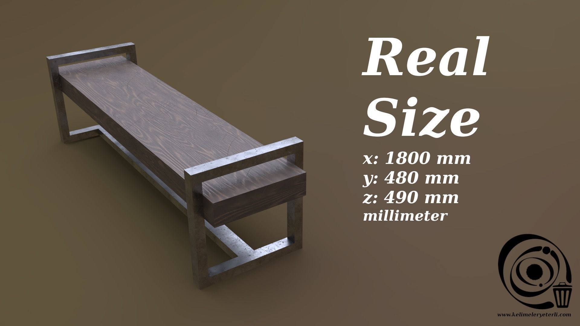 Bench 19 Low-poly 3D model_3