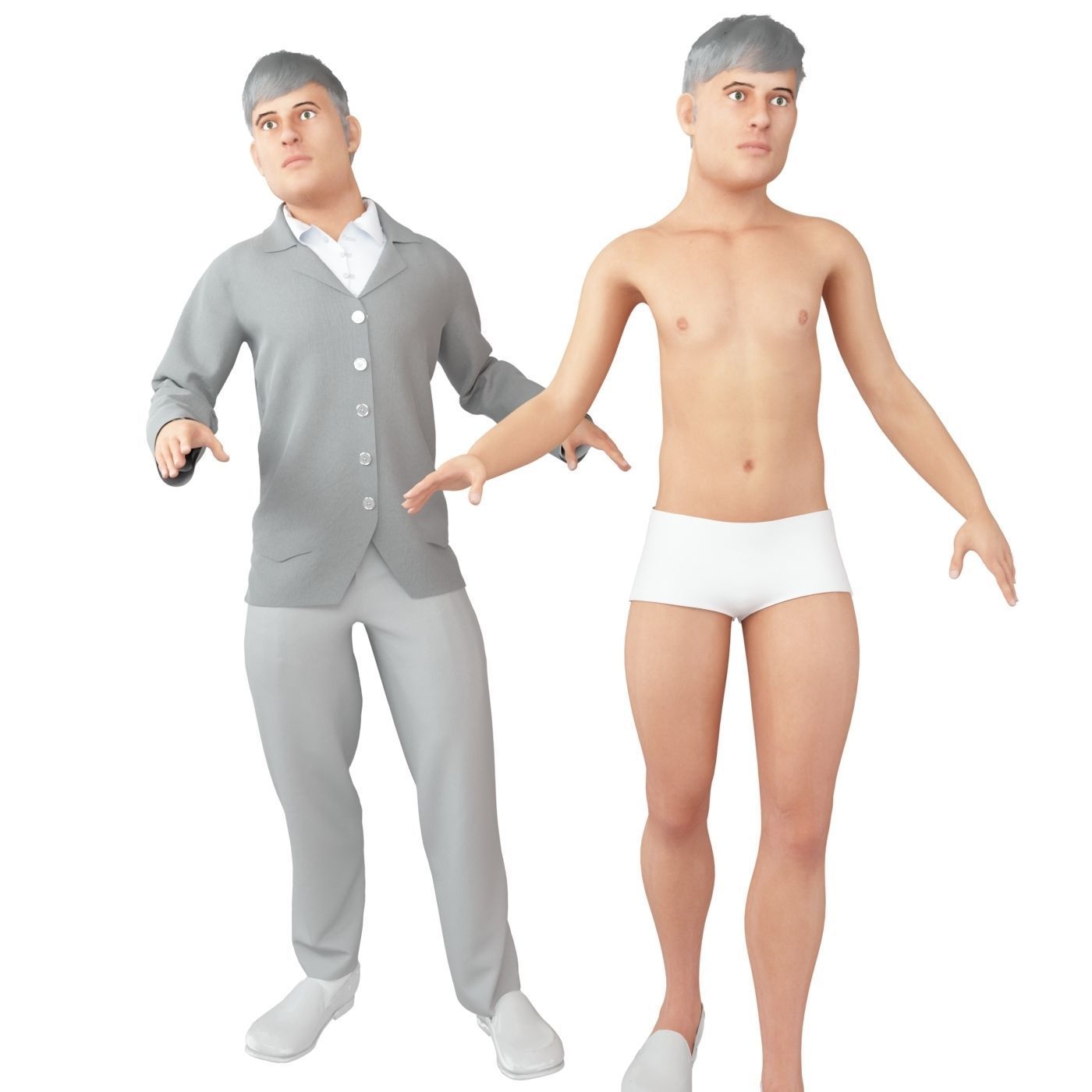 Men real cloth simulation conversation loop animated number 4 3D model_8