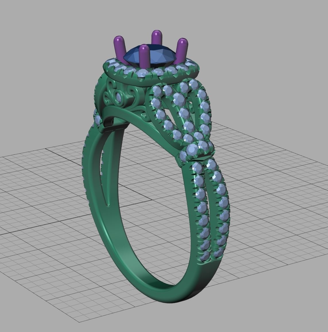 Petite  Cushion Halo ring 3dmodel with 5mm round stone 3D print model_28