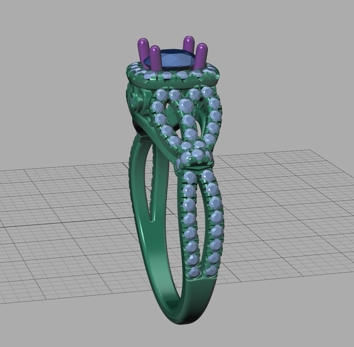 Petite  Cushion Halo ring 3dmodel with 5mm round stone 3D print model_30