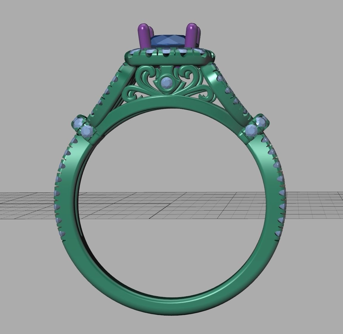 Petite  Cushion Halo ring 3dmodel with 5mm round stone 3D print model_27