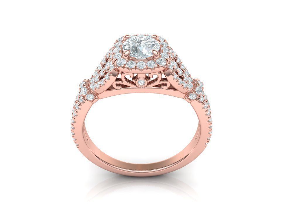 Petite  Cushion Halo ring 3dmodel with 5mm round stone 3D print model_10