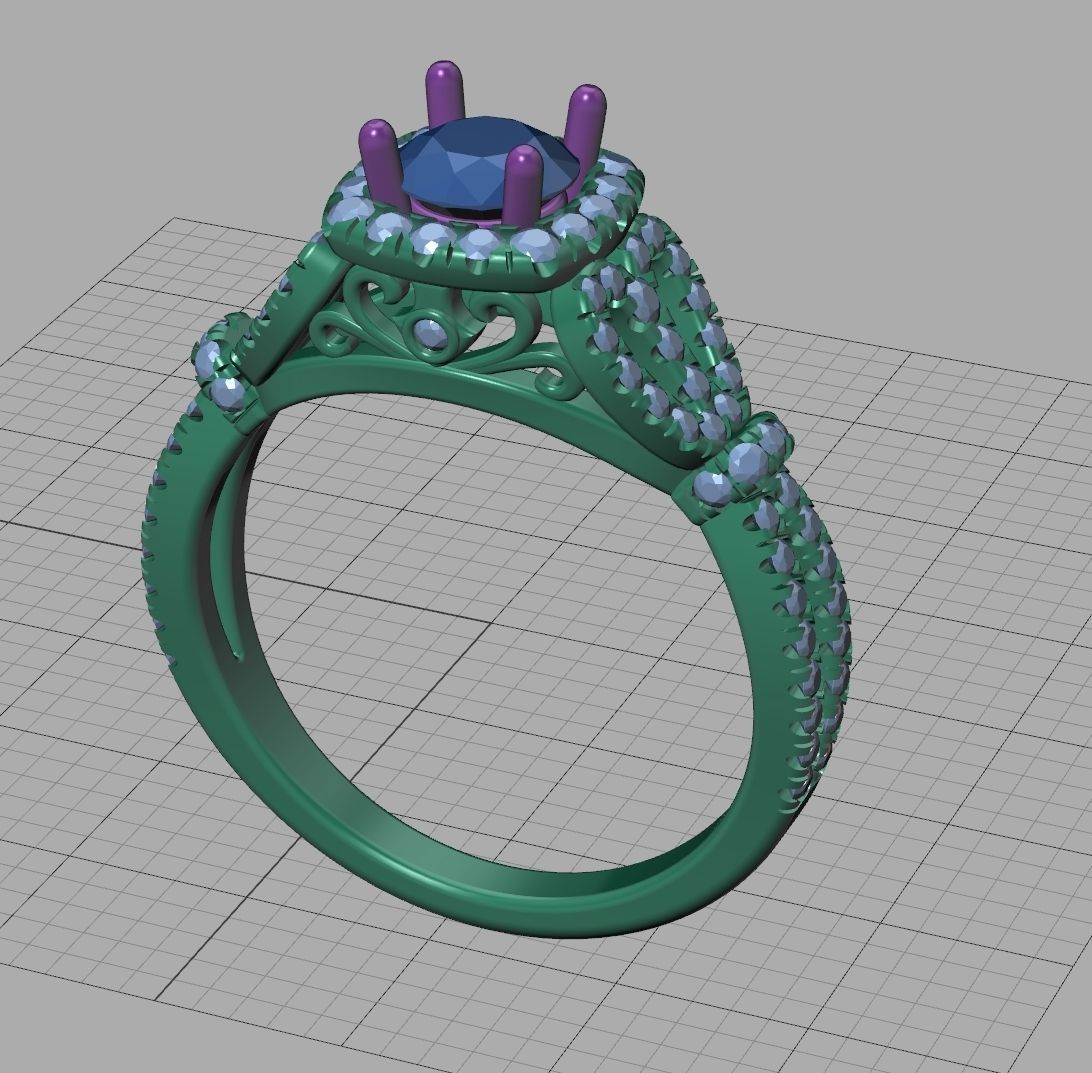 Petite  Cushion Halo ring 3dmodel with 5mm round stone 3D print model_26