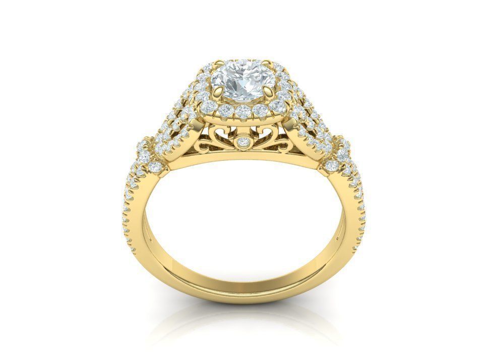 Petite  Cushion Halo ring 3dmodel with 5mm round stone 3D print model_12