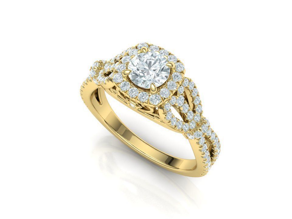 Petite  Cushion Halo ring 3dmodel with 5mm round stone 3D print model_14