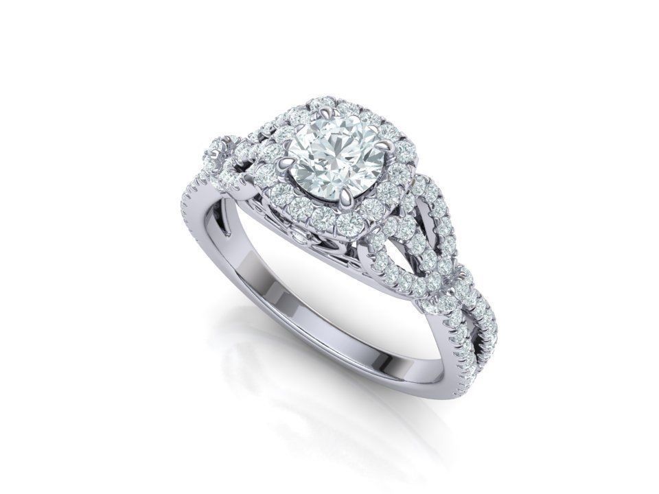 Petite  Cushion Halo ring 3dmodel with 5mm round stone 3D print model_13