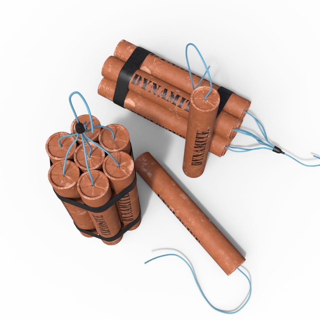 Dynamite three sticks 3D model_2