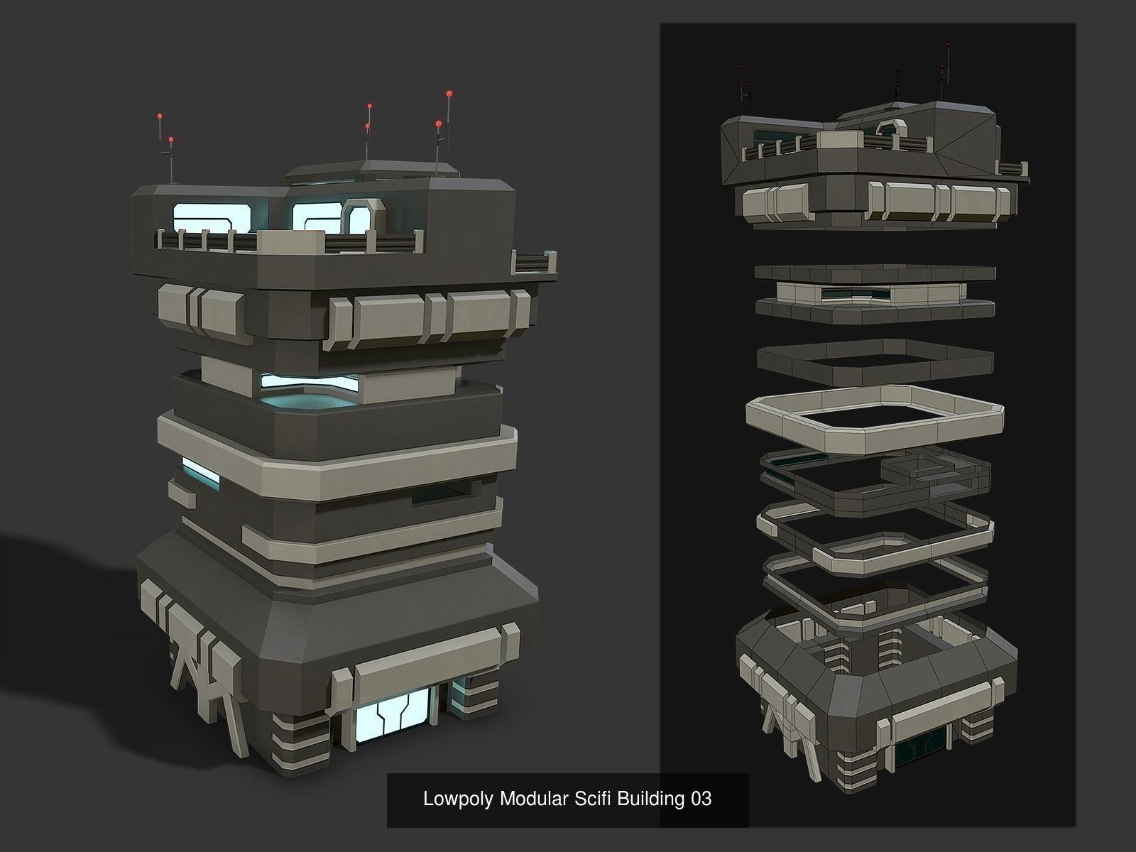 Lowpoly Modular Scifi Building Pack 3D Model Collection_4