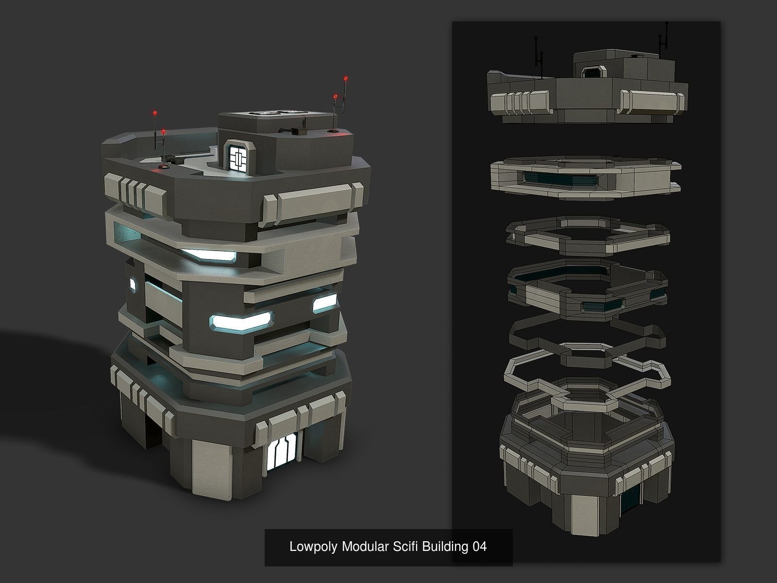 Lowpoly Modular Scifi Building Pack 3D Model Collection_5