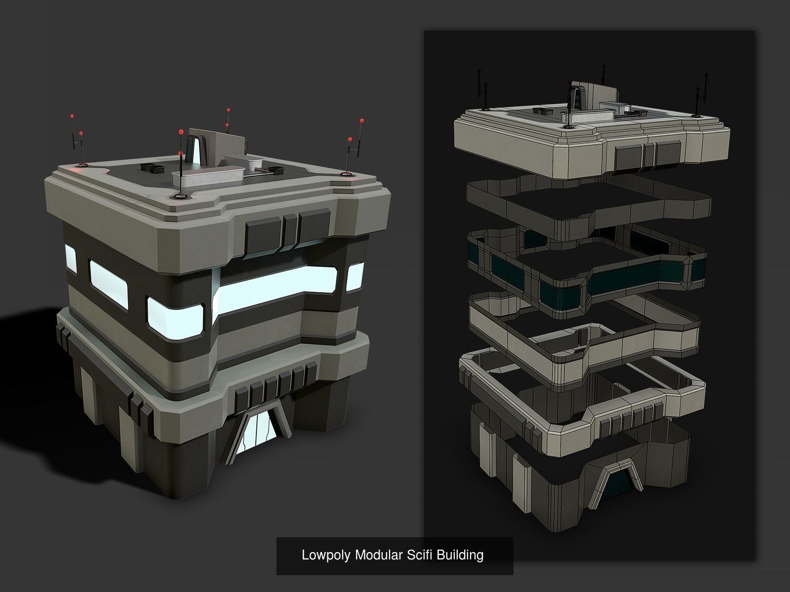 Lowpoly Modular Scifi Building Pack 3D Model Collection_2