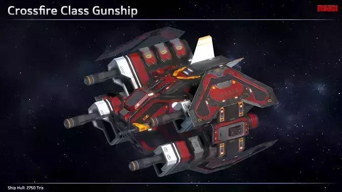 Spaceship Gunship Crossfire Low-poly 3D model