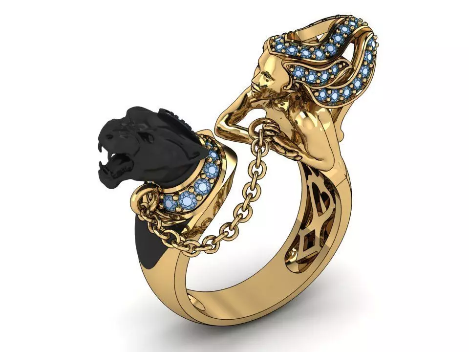 Ring Magerit girl with panther 3D print model_0