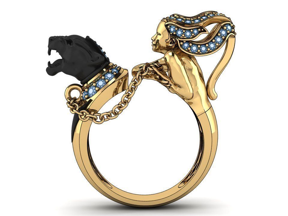 Ring Magerit girl with panther 3D print model_15