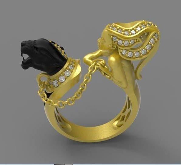 Ring Magerit girl with panther 3D print model_14