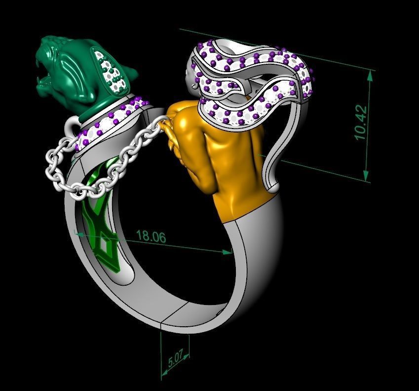 Ring Magerit girl with panther 3D print model_4
