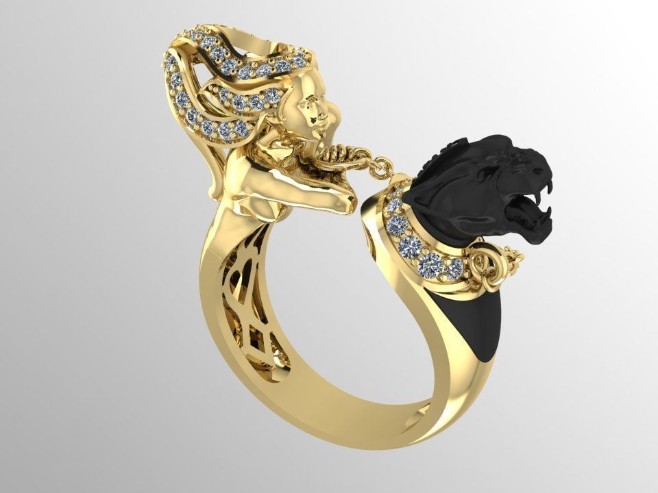 Ring Magerit girl with panther 3D print model_10