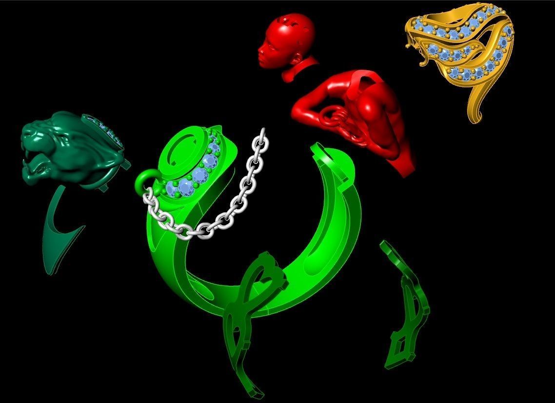 Ring Magerit girl with panther 3D print model_6