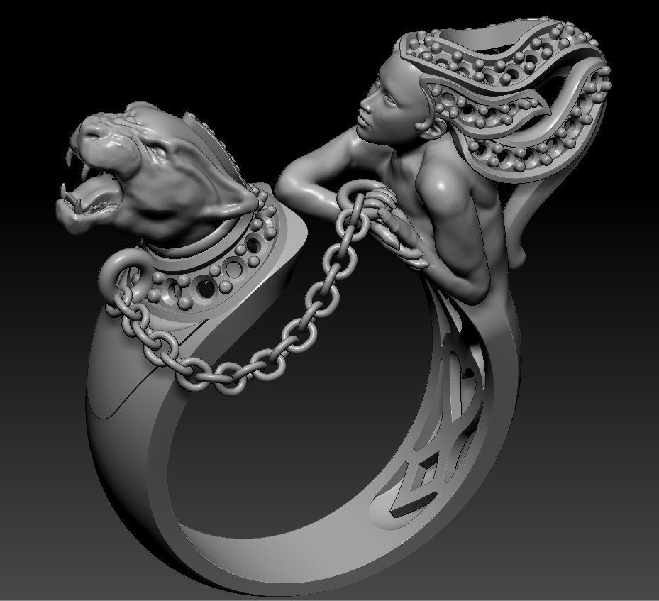 Ring Magerit girl with panther 3D print model_2