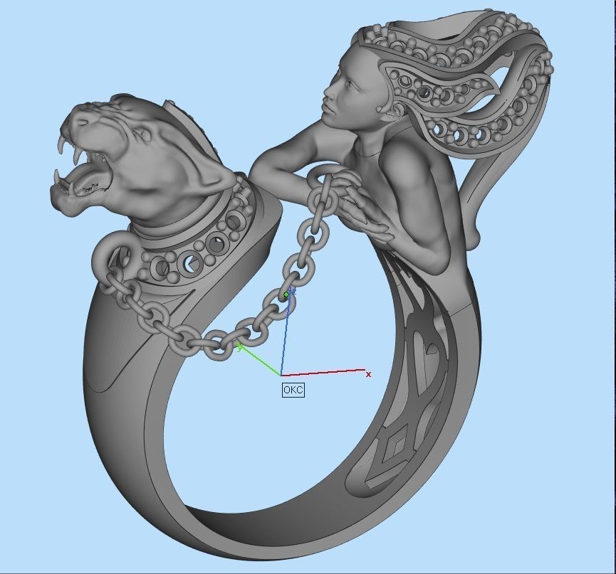 Ring Magerit girl with panther 3D print model_12