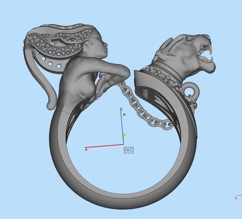 Ring Magerit girl with panther 3D print model_13