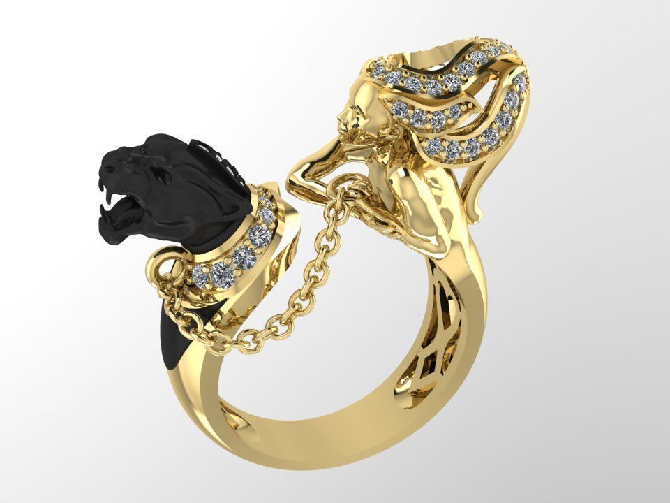 Ring Magerit girl with panther 3D print model_1