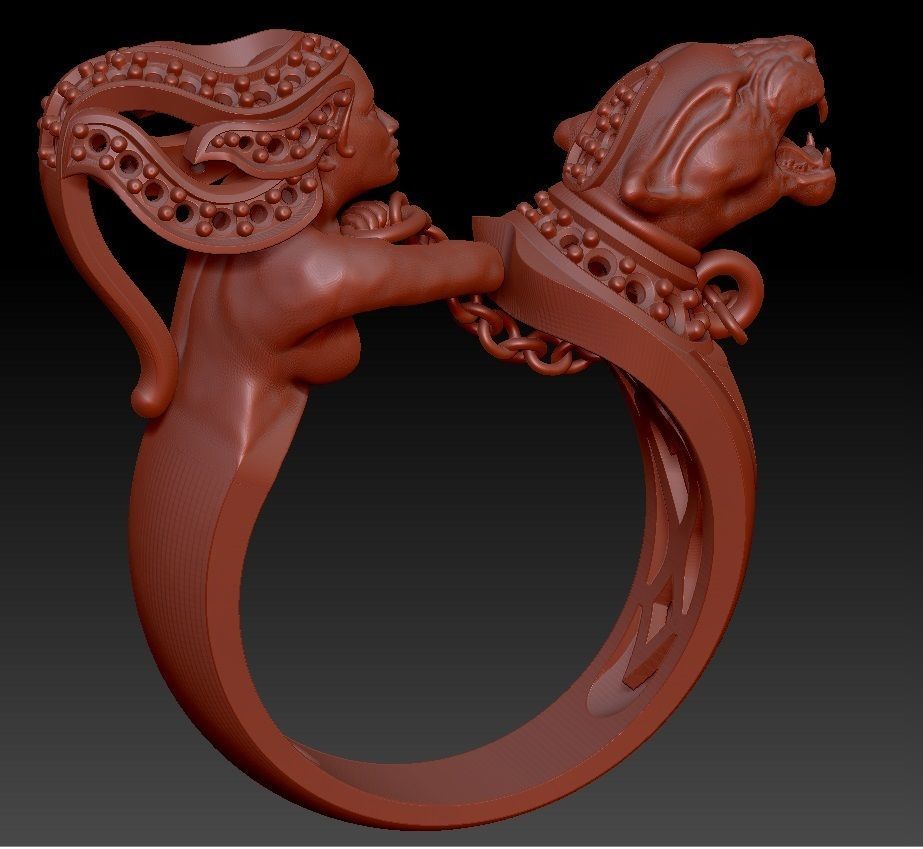 Ring Magerit girl with panther 3D print model_9