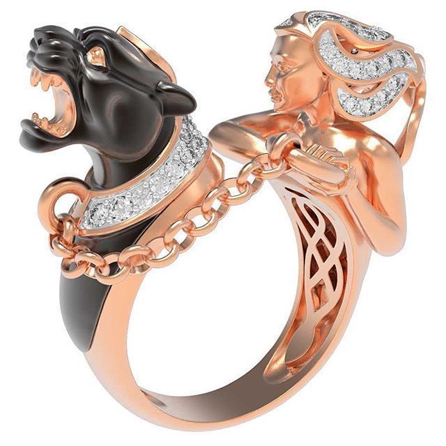 Ring Magerit girl with panther 3D print model_8