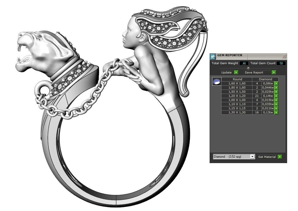 Ring Magerit girl with panther 3D print model_7