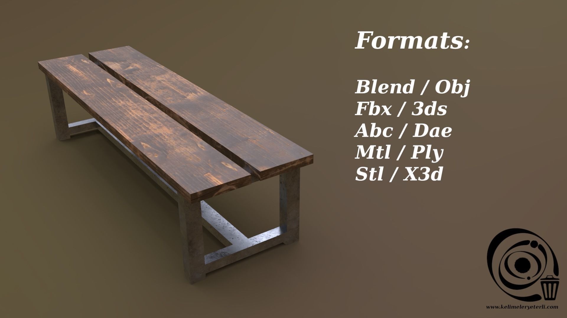 Bench 21 Low-poly 3D model_2