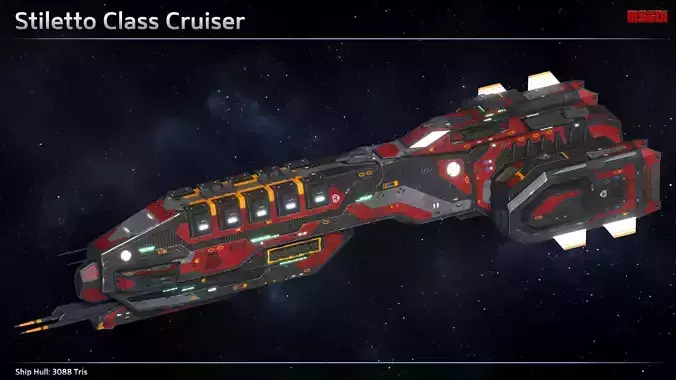 Spaceship Cruiser Stiletto Low-poly 3D model