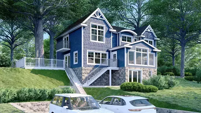 HOUSE - BLUE SIDING Low-poly 3D model