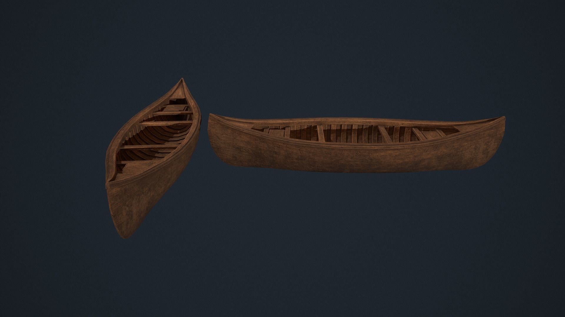 Wooden Canoe - Antique Canoe - Old Canoe - Water Craft Low-poly 3D model_1