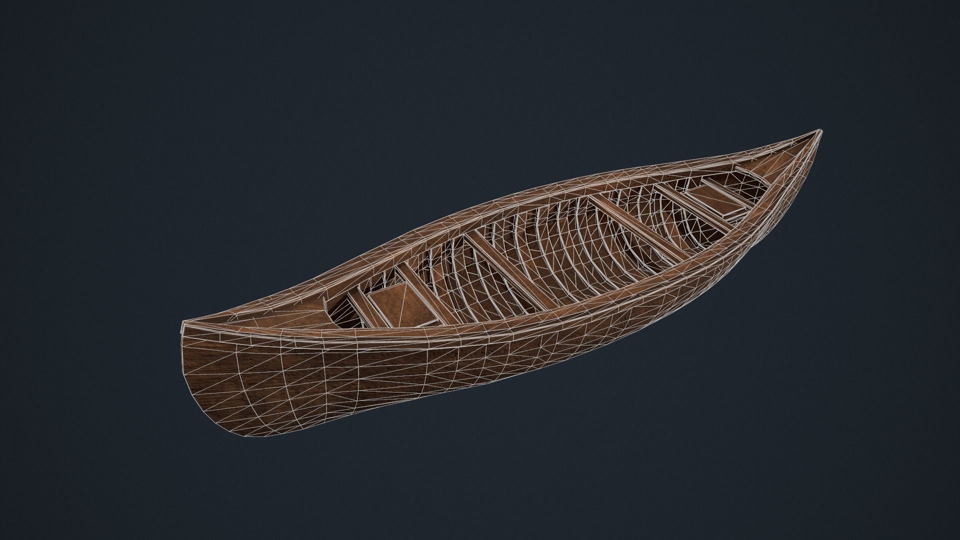 Wooden Canoe - Antique Canoe - Old Canoe - Water Craft Low-poly 3D model_10
