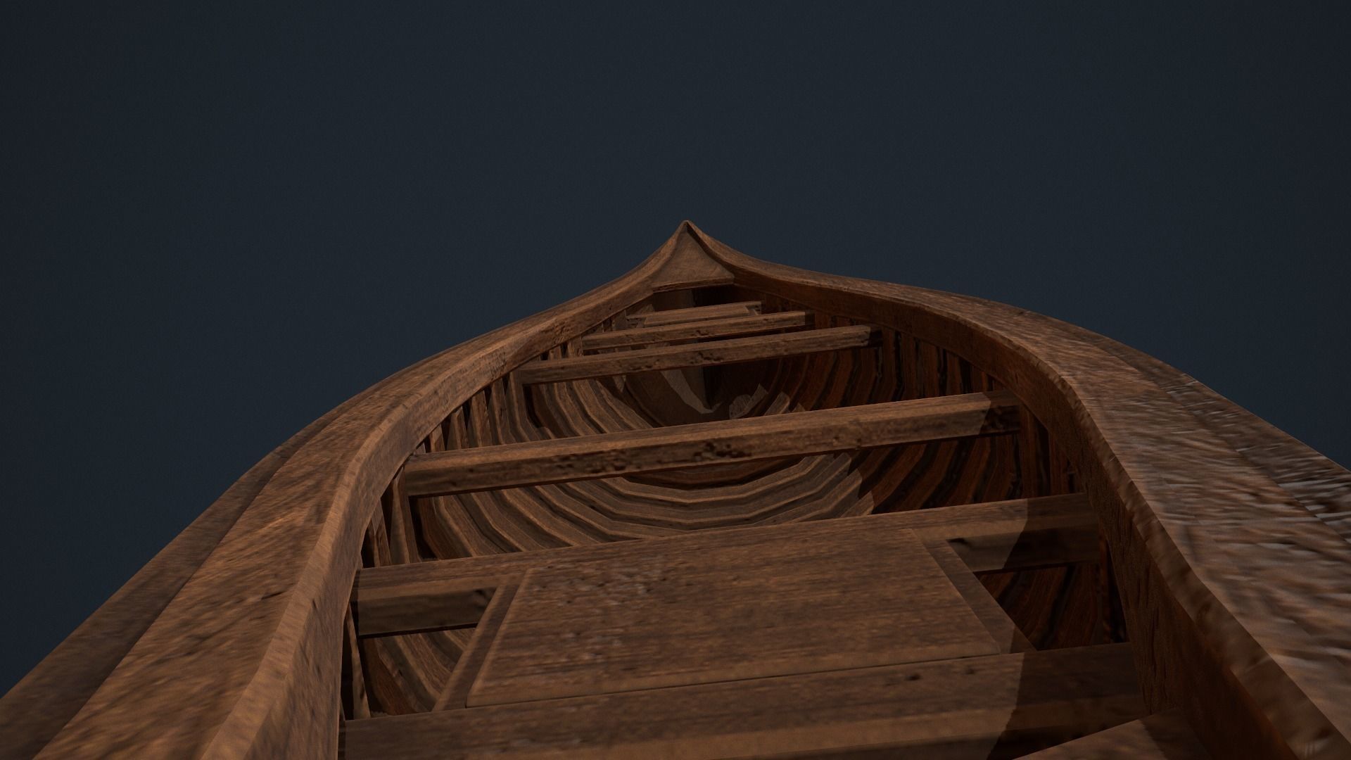 Wooden Canoe - Antique Canoe - Old Canoe - Water Craft Low-poly 3D model_8