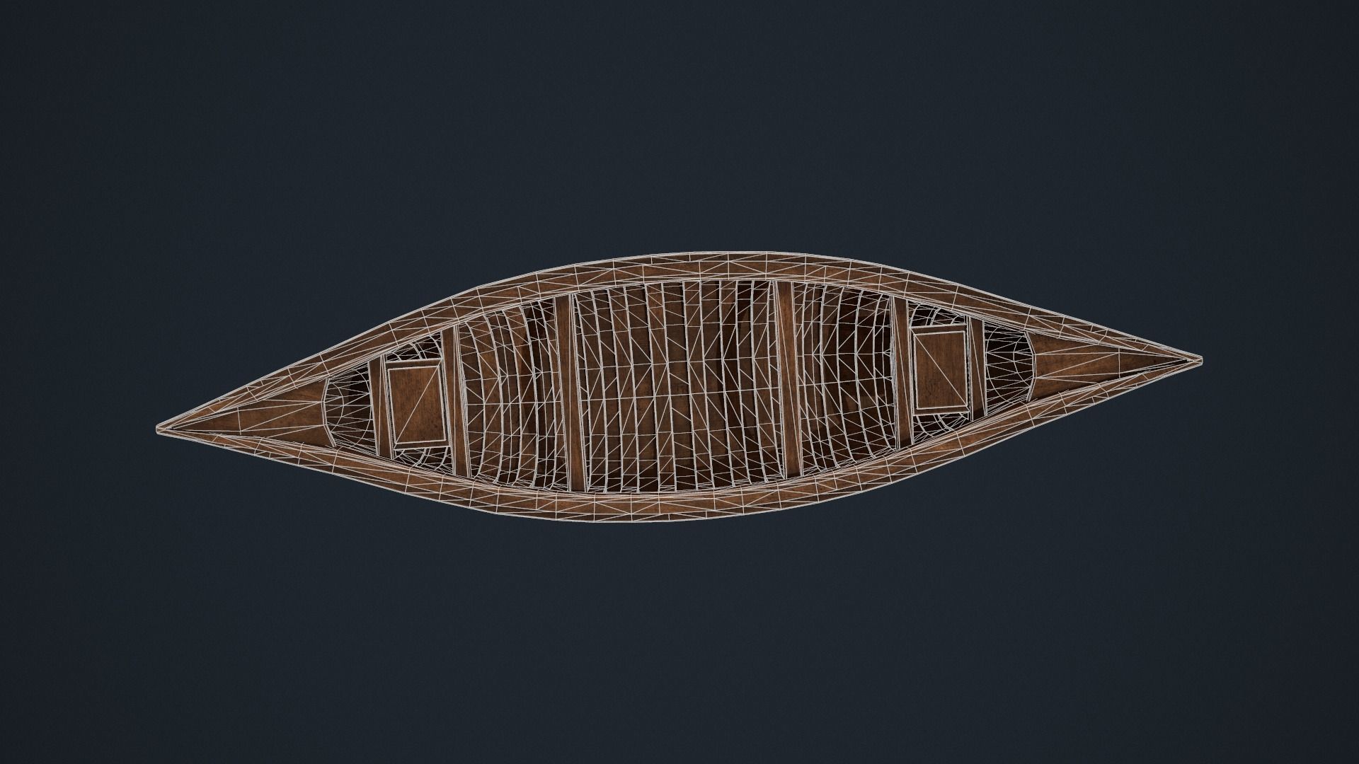 Wooden Canoe - Antique Canoe - Old Canoe - Water Craft Low-poly 3D model_13