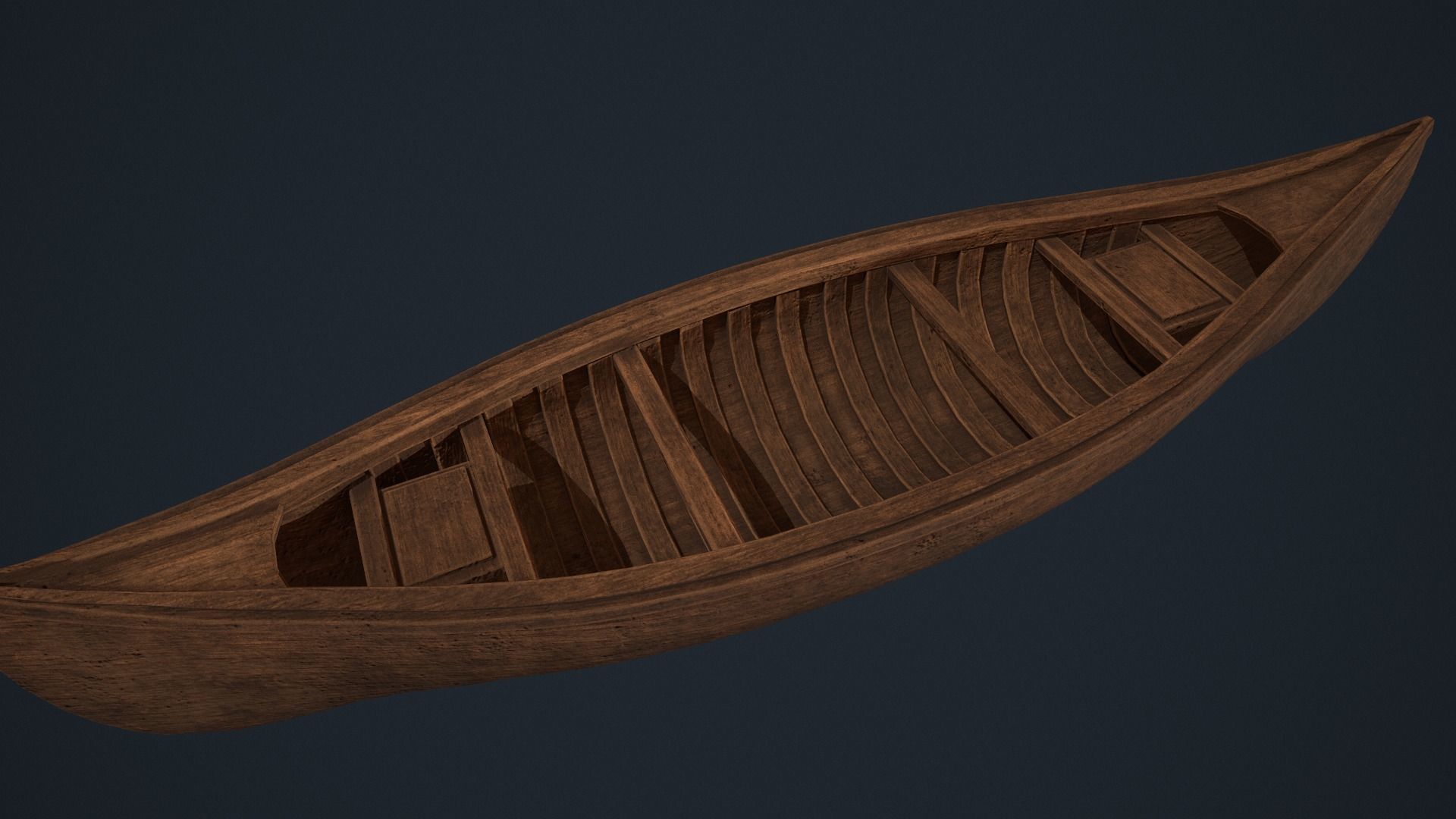 Wooden Canoe - Antique Canoe - Old Canoe - Water Craft Low-poly 3D model_7