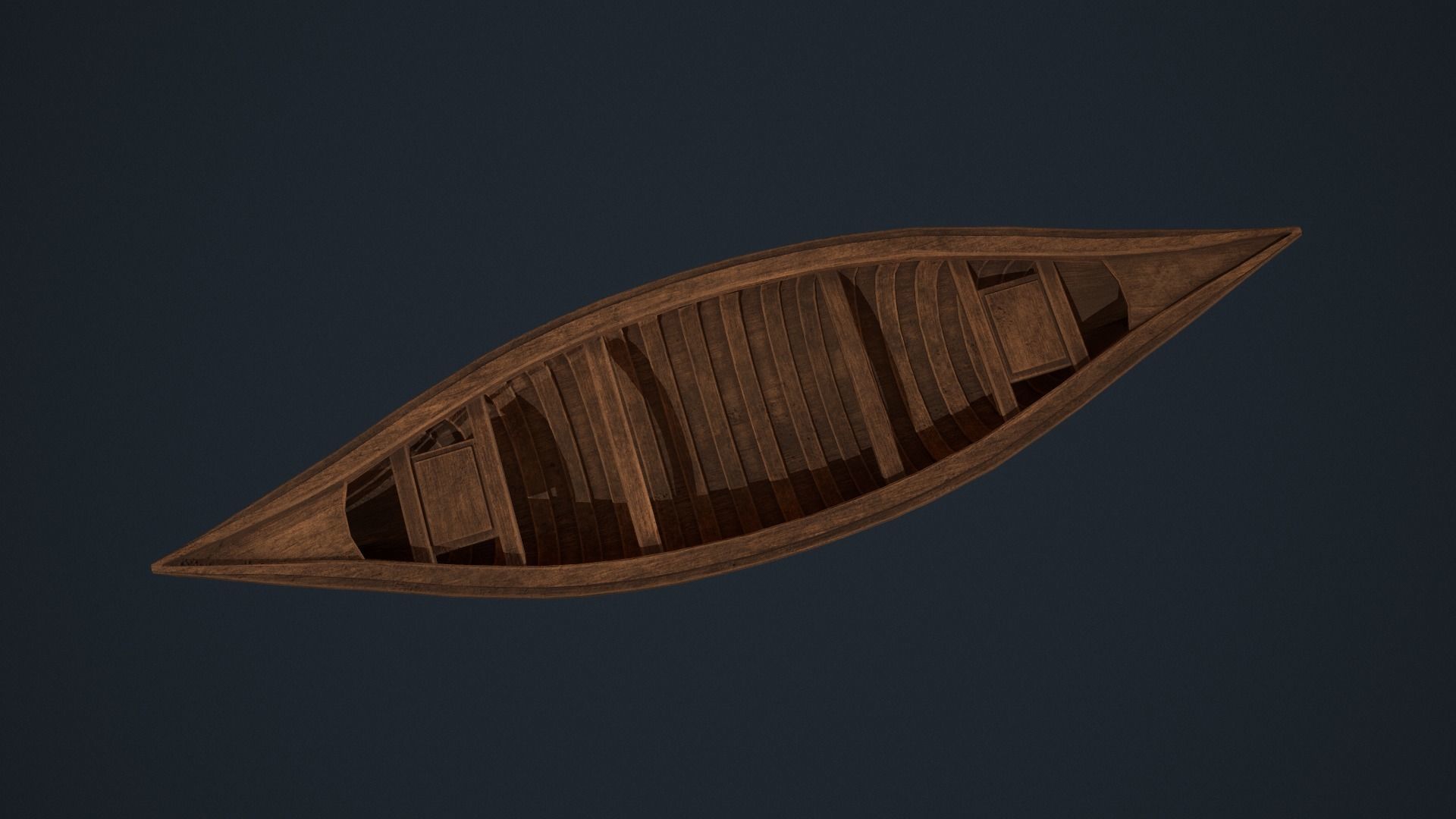 Wooden Canoe - Antique Canoe - Old Canoe - Water Craft Low-poly 3D model_2