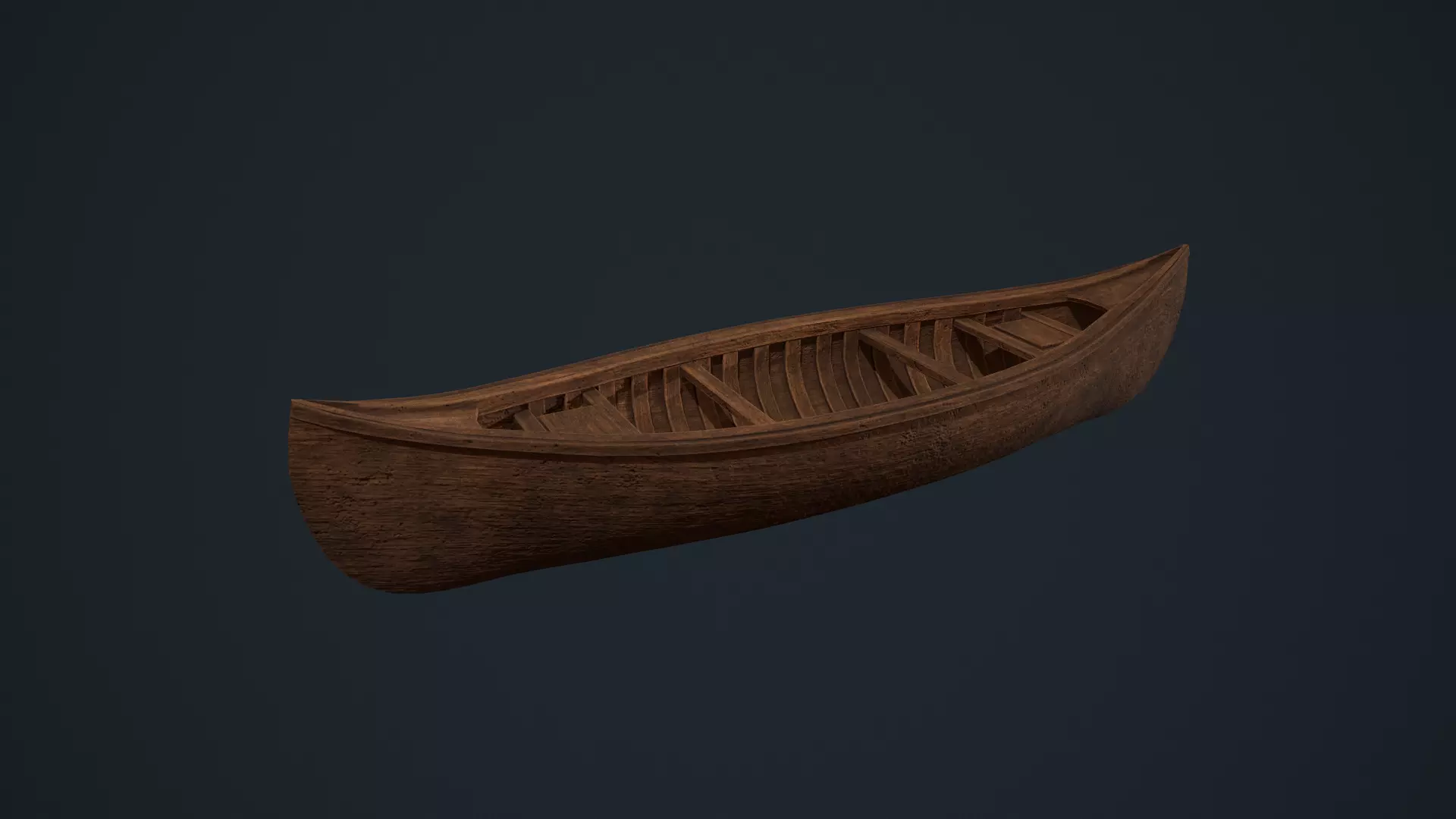 Wooden Canoe - Antique Canoe - Old Canoe - Water Craft Low-poly 3D model_0