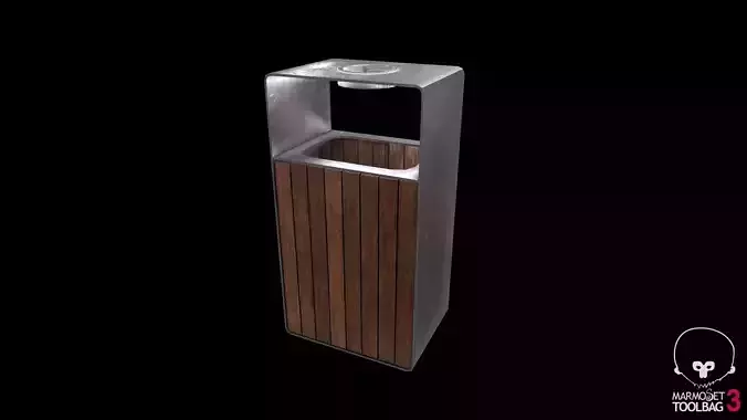 Trashcan Low-poly Game Ready Model wooden trash can