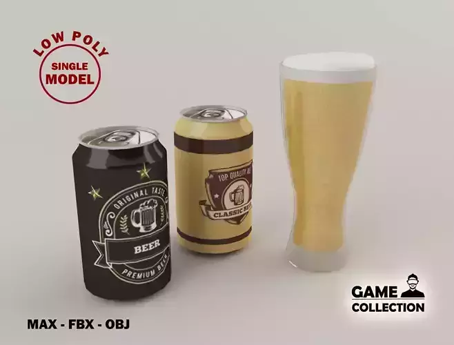 Beers Lowpoly beer can and bottle of beer Low-poly 3D model