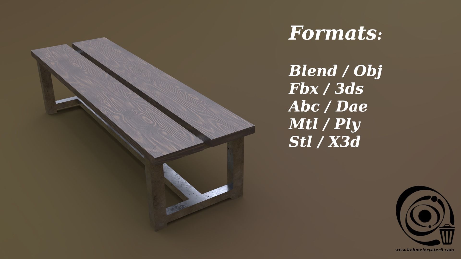 Bench 24 Low-poly 3D model_2