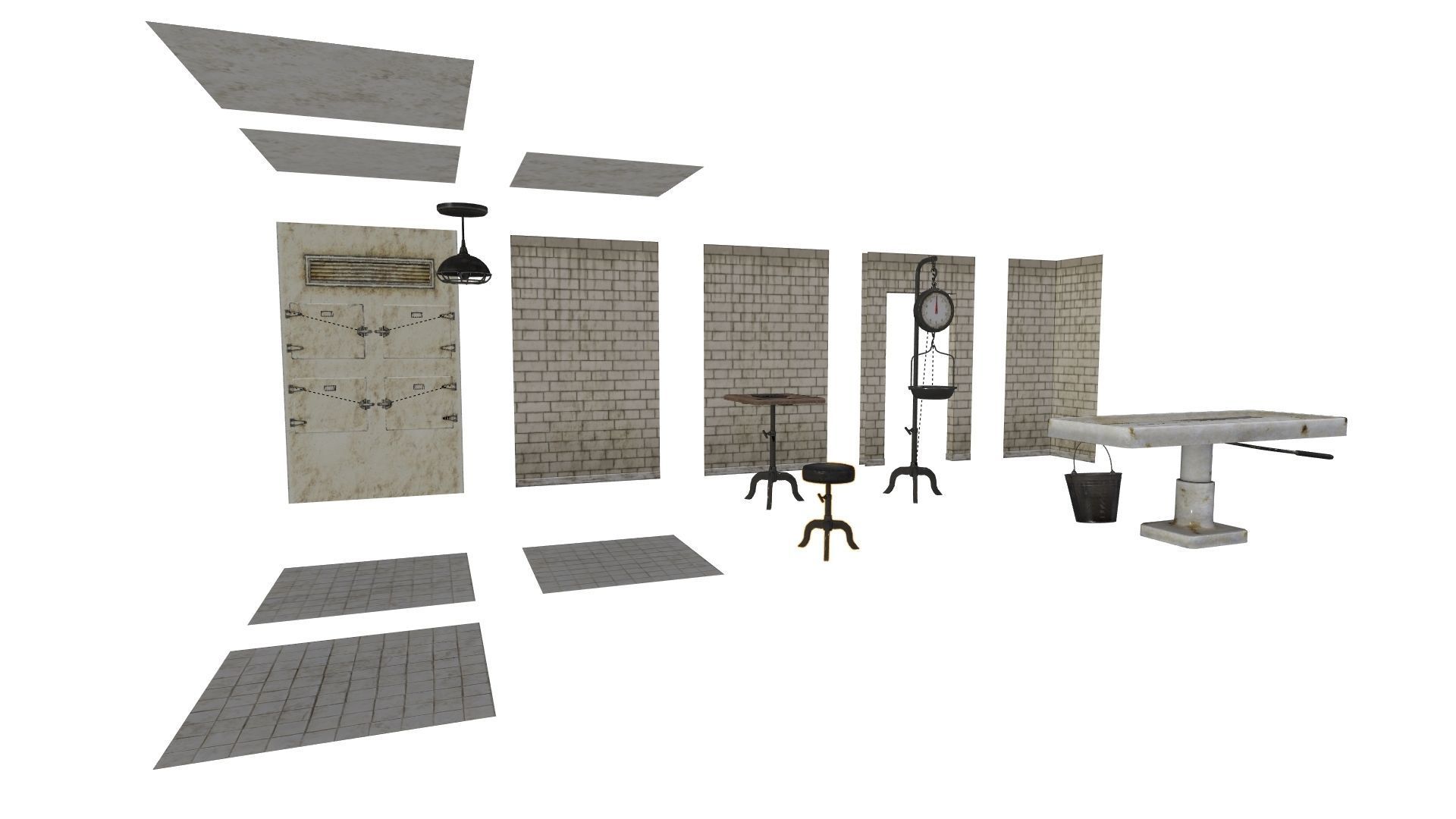 Low Poly Vintage Modular Morgue With PBR Materials Low-poly 3D model_2