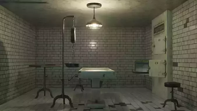 Low Poly Vintage Modular Morgue With PBR Materials Low-poly 3D model