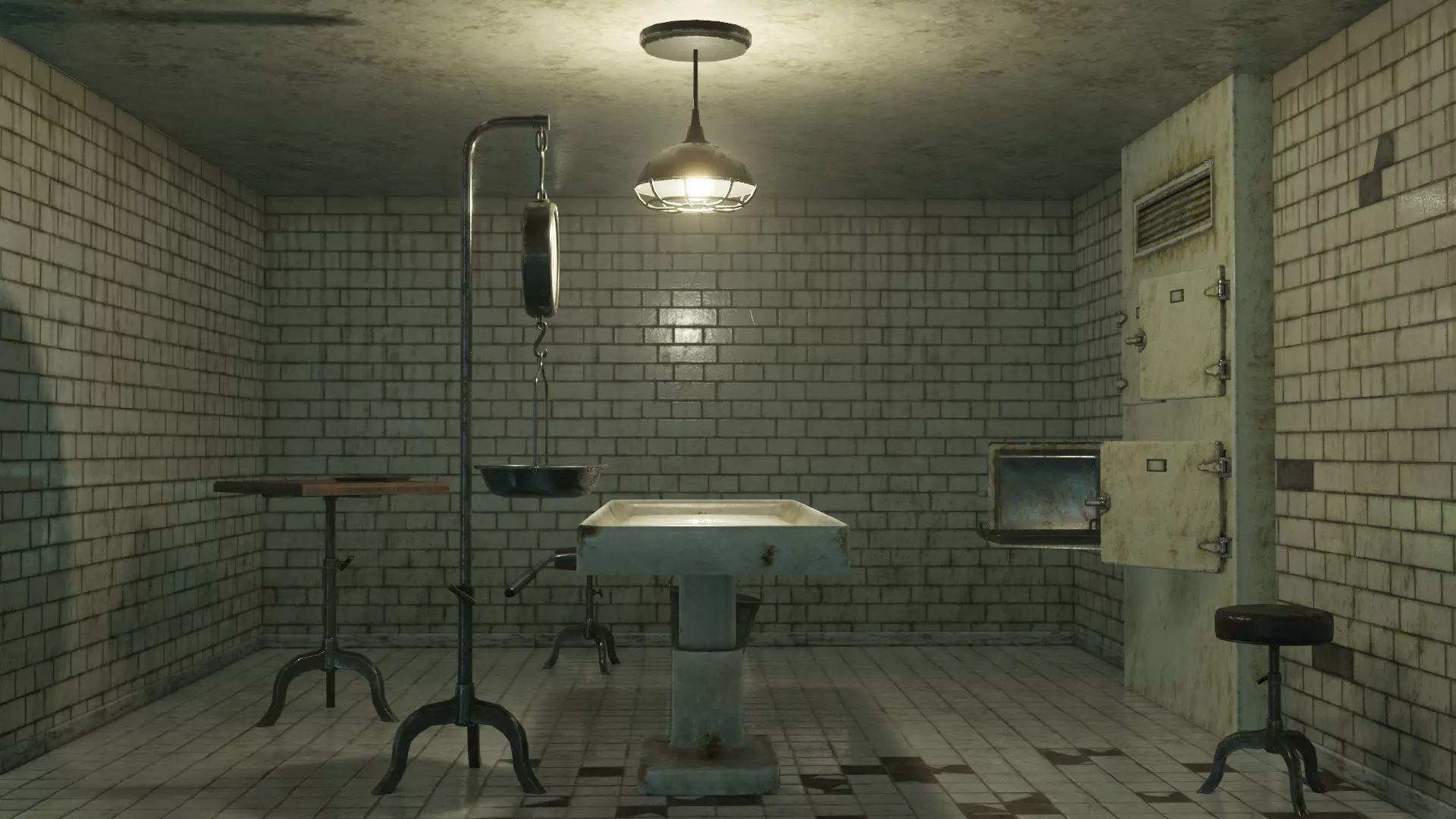 Low Poly Vintage Modular Morgue With PBR Materials Low-poly 3D model_0