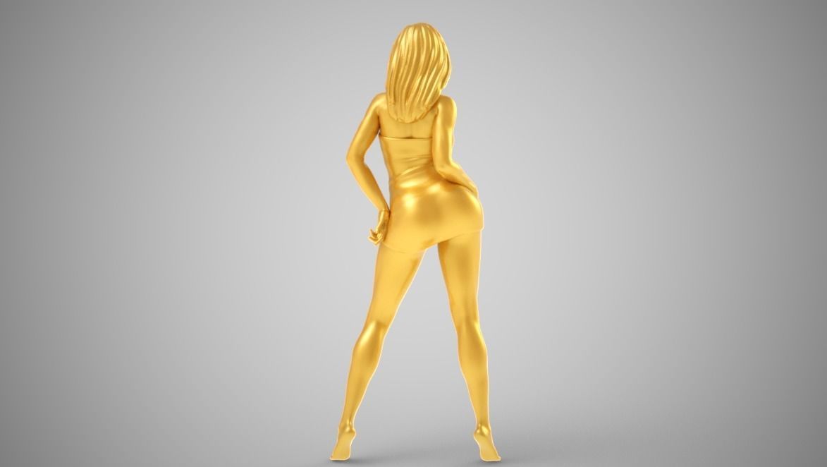Grace woman in gold dress 3D print model_11