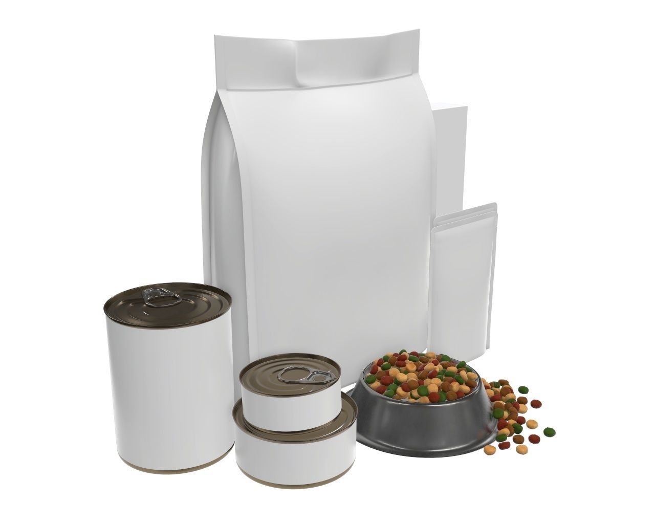 Blank Pet Food Package Set 3D model_2