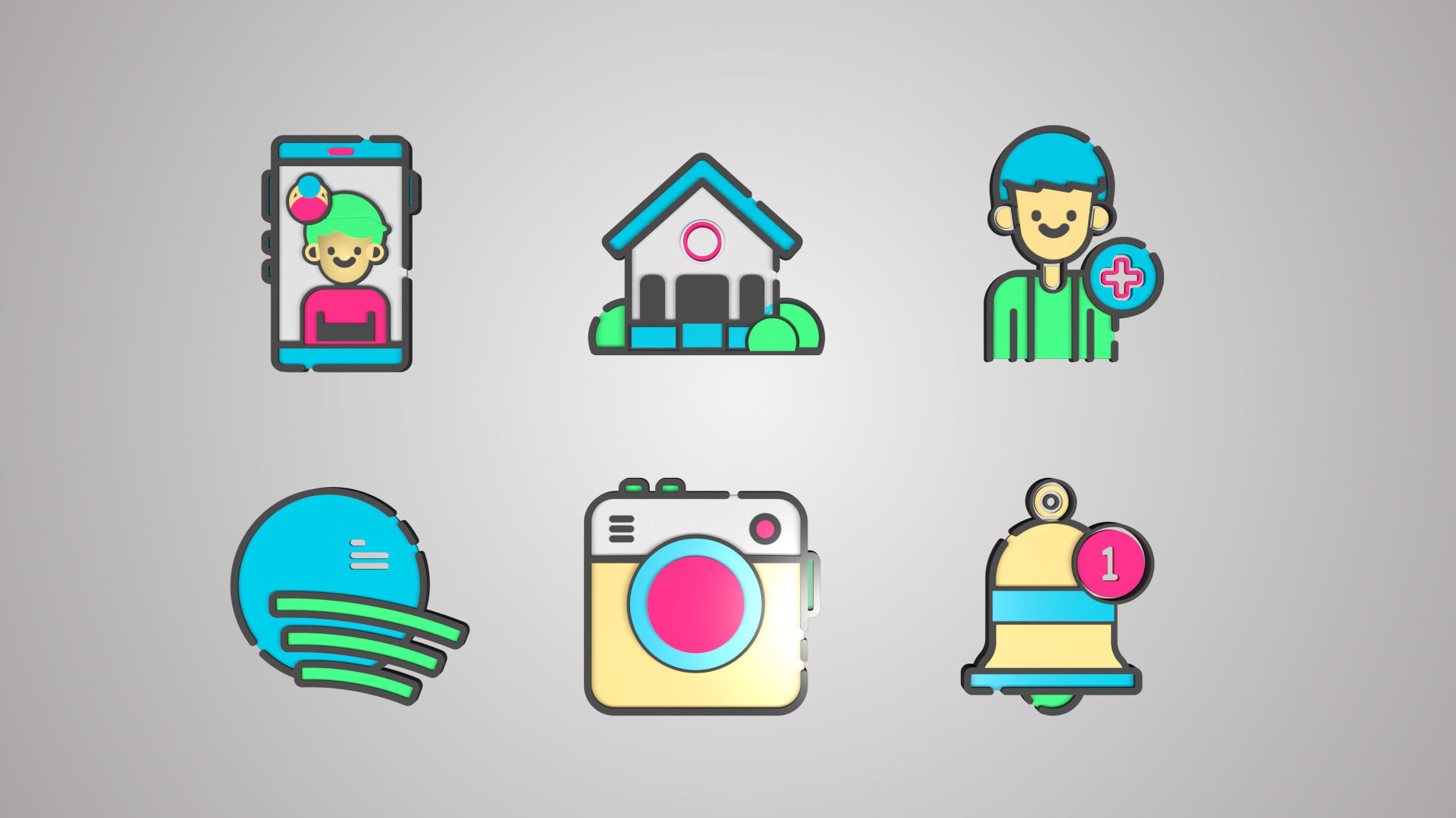 3D Social Media Web Icons 3D model_1