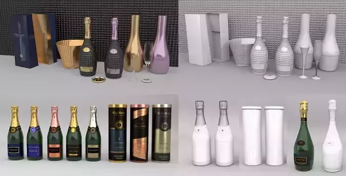 Nicolas Feuillatte All Champagne Bottles and Packages Pack 3D Model Collection
